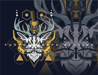 The Deer with the geometric mecha style caracter clothing cyberpunk2077 deer esport icon illustration japanese logo mascot mecha vector