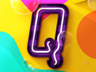 Q 36daysoftype q bubble colors geometry letter neon q type