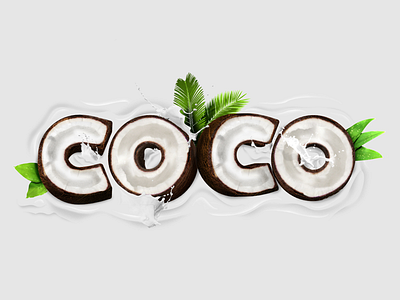 Coco coconut danette flan fruit leaves lettering palm retouch type