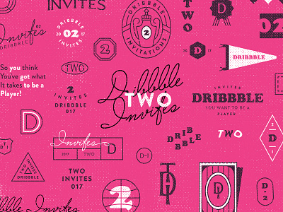 Dribbble Invites badge brending dribbble flat halftone illustration invite lettering players