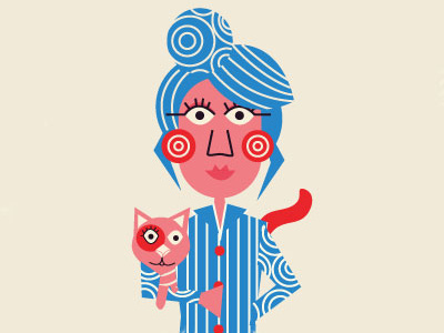 A girl and her cat. cat eyeliner girl highbun illustration pattern