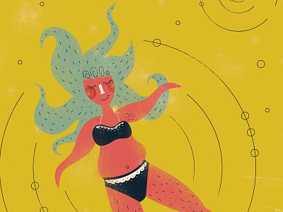 The Prickly Swimmer bikini girl hair illustration swimmer water