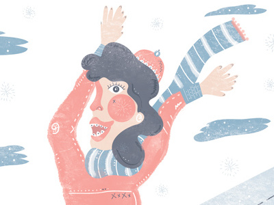 Ski Trip clouds girl hat illustration scarf ski skier snow sweater