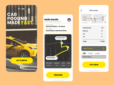 Cab Pooling App UI Design - Pooler app design cab booking figma ui ui shots