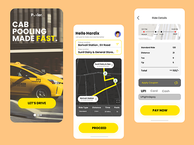 Cab Pooling App UI Design - Pooler