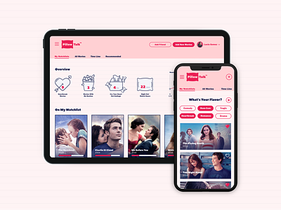 responsive dashboard app branding dashboad desktop flat mobile movies pink responsive design ui