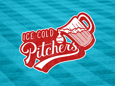 Ice Cold Pitchers ball game baseball beer hand lettering lettering logo script softball vintage