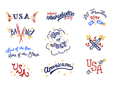 July 4th Lettering #1 4th of july america americana bang fireworks freedom hand drawn handlettering illustration lettering usa vintage