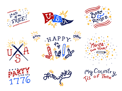 July 4th Lettering #2 4th of july america americana bang fireworks freedom hand drawn handlettering illustration lettering usa vintage