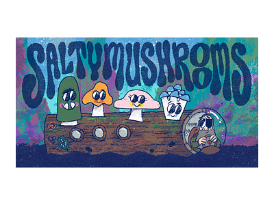 Salty Mushrooms boat dungeons and dragons gille illustration log mushrooms procreate team title