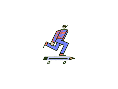 Kick Push man monoline overprint pencil skateboard vector