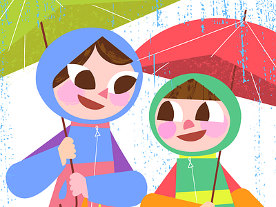 Playing in the Rain. characters commission girls playing rain sisters umbrella