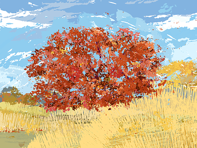Oak of Silverwood Meadow brush impressionism landscape oak sky texture tree vector
