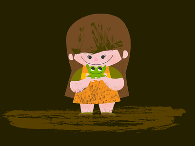 Childhood brush frog girl happy mud smile texture vector