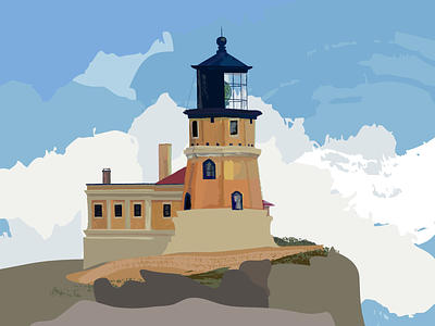Split Rock Lighthouse: V02 brushes clouds gallery lighthouse painting rocks texture vector