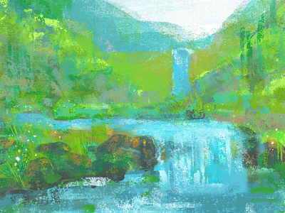 PSD Painting flowers painting psd rocks texture trees waterfall