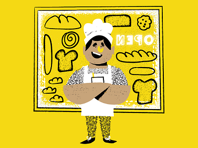 Baker baker bread brushes character smile texture vector window