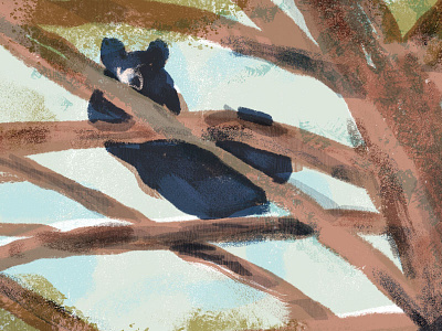 Cub in a Tree bear brushes painting psd running texture trees