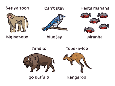 Lame Sayings: Fauna Farewell app baboon blue jay buffalo ios juvenile kangaroo piranha sticker wip