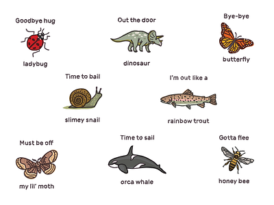 Lame Sayings: Fauna Farewell app bee butterfly dinosaur ladybug moth orca whale snail trout