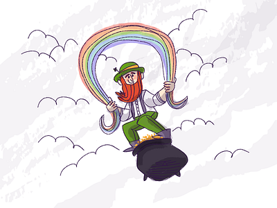 Leprechaun beard cauldron flying gold leprechaun rainbow vector