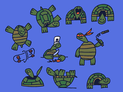 Turtles character chef illustration ninja skateboard texture turtles vectore