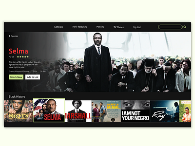 TV App - Daily UI Challenge 025 025 adobexd blackhistorymonth daily100 dailyui dailyui025 dailyuichallenge design movieapp tvapp ui uidesign webdesign