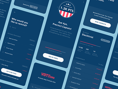 Vote.org app election flat gamification login mobile progressbar select stats vote