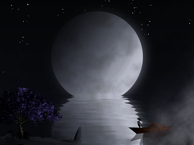 Night Moon Sea Fantasy Painting  by Jahanzaib JZ