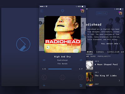 Music app app audio branding dark ios iphone logo mobile music music app radiohead