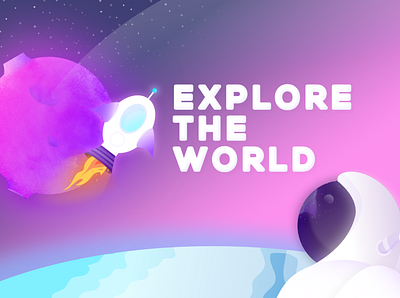 Explore The World astronaut explore flat design pink rocket space spaceship vector vibrant