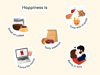 "Happiness is" Sticker Pack