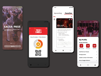 Salsa Pass dancing mobile loyalty pass ui ux