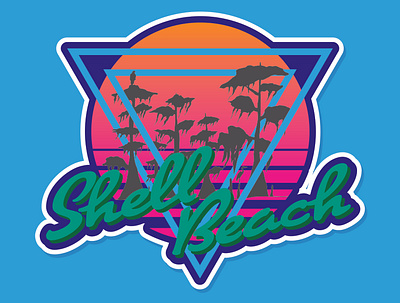 Shell Beach 80s flat illustration illustrator minimal sticker sticker design vaporwave vector