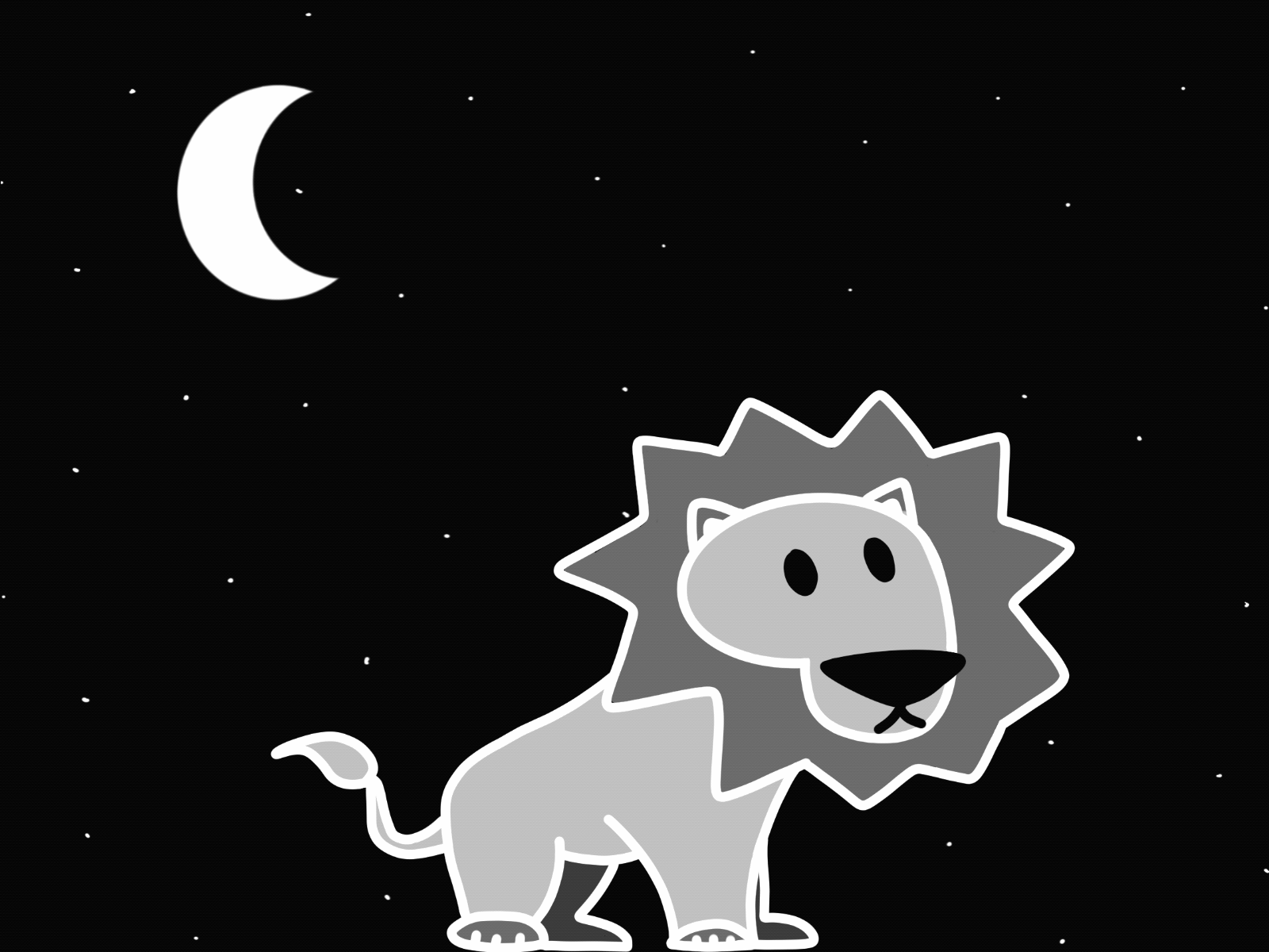 Lion at Night animal blackandwhite calm design illustration lion moon night sleepy stars