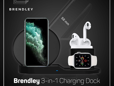 IPhone Charger 3-in-1 Charging Dock : Brendley banner ads branding design illustration illustrator logo masking photoshop social media ui