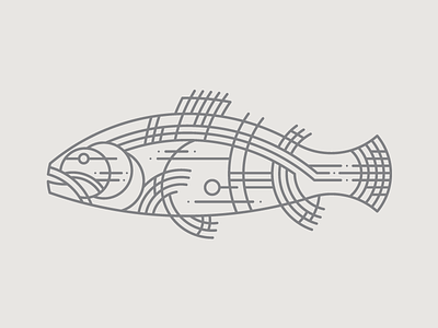 Fish Dribbble camping design fish fishing forest illustration line linear logo outdoors river water