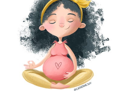 Cute pregnant girl doing yoga. Cute illustration prenatal yoga. animation characterdesign childrenbook cutecharacter design flat illustration illustrations prenatal yoga