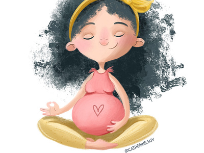 Cute pregnant girl doing yoga. Cute illustration prenatal yoga.