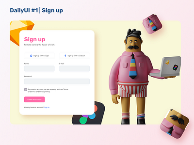 DailyUI challenge #1 | Sign Up 3d challenge dailyui dailyuichallenge design illustration minimal ui web website