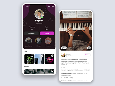 Musicians network app - Profile design | Daily UI #5 app art branding daily ui dailyui dailyuichallenge design minimal typography ui ux