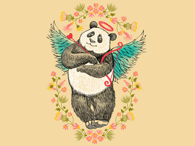 Cupid Panda illustration wacom