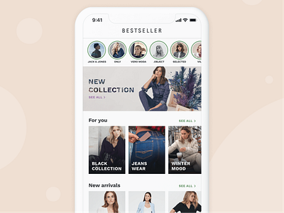 Bestseller App - Home Screen android app brand clean clothing design ecommerce fashion figma ios minimal mobile ui ux