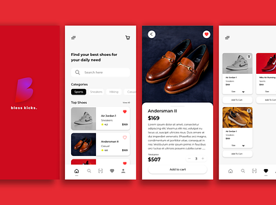 UI Design - Shoes Store Mobile APP (Bless Kicks.) branding concept graphic design mobile app ui uiux
