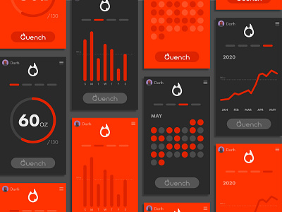 Quench Water Tracker/Reminder App app branding design drink fire flame flame logo heat hot hydration logo quench tracker ui ux water
