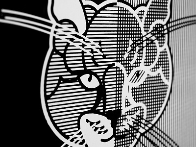 Ray Cat detail artshow black and white cat design fineart french paper gigposter lines poster screenprint silkscreen wip