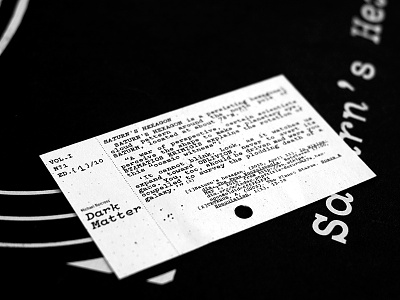 Dark Matter - catalog card black and white card design illustration klim library pitch typography