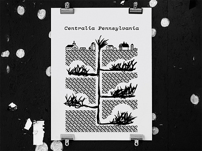 Welcome to Centralia Pennsylvania black and white centralia french paper illustration poster screen print screen printing silk screen