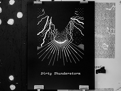 Dirty Thunderstorm black and white lightning poster screen printing screenprint silk screen stars volcano