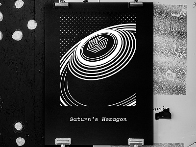 Saturn's Hexagon black and white hexagon poster saturn screen printing screenprint silk screen stars
